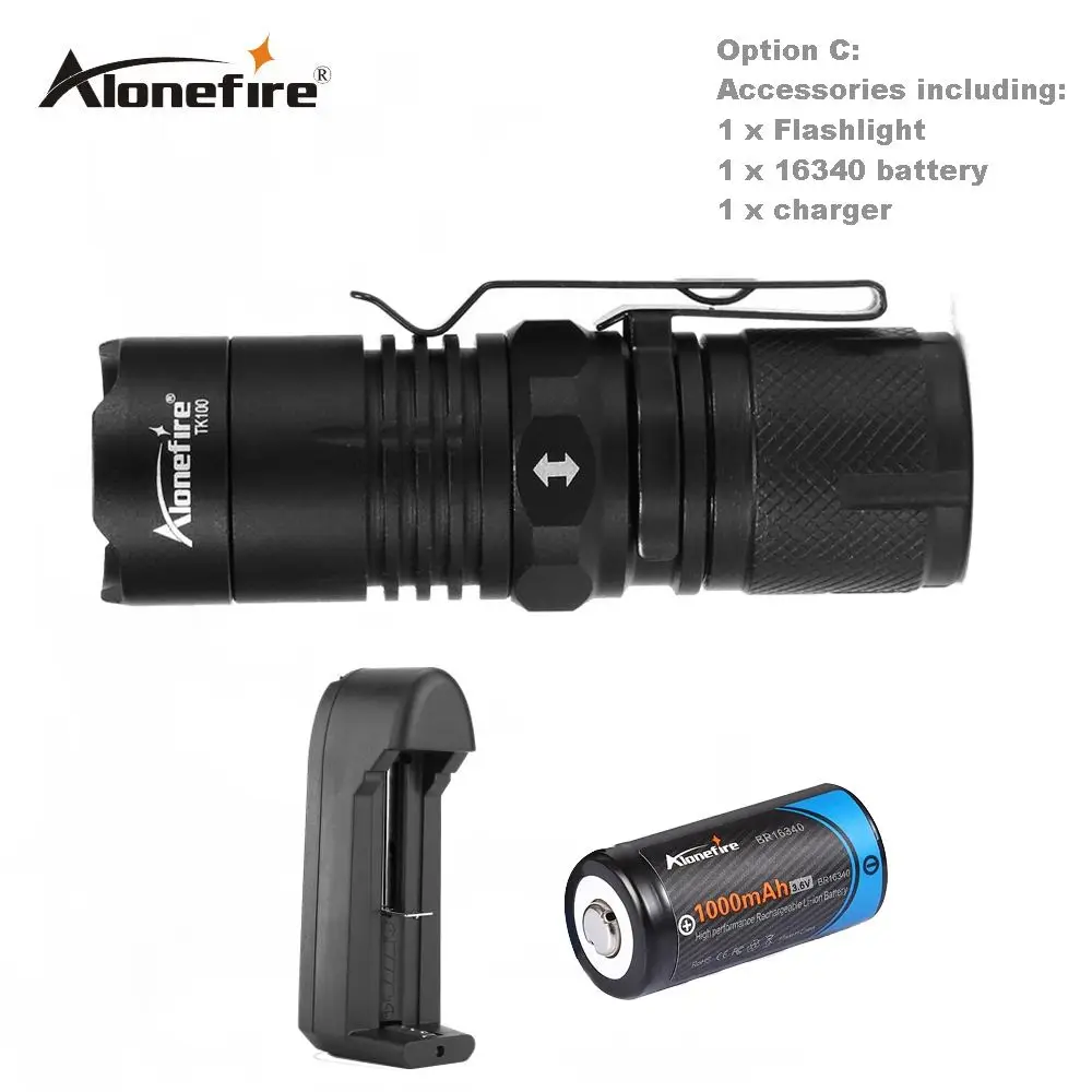 AloneFire TK100 мини светодиодный светильник-вспышка с зумом 4 режима светодиодный фонарь светильник Lanterna тактический флэш-светильник 16340 аккумулятор для велосипеда кемпинга - Испускаемый цвет: Option C