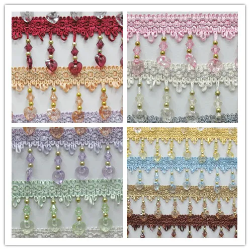 

12Yard/Lot 14 Colors Curtain Lace Accessories Tassel Fringe Trim DIY Love Beads crystal bead Drapery Sewing Textile Decoration