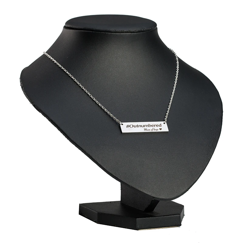 Laser Words Engrave Stainless Steel Collar Pendant Bar Necklace Christmas Present Gift for Mom Mama Wife Jewelry Accessories