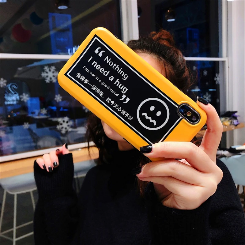 simper Simple text Nothing I need a hug yellow white soft shell phone Case For Apple iphone 6 6s 7 8 Plus X XS XR MAX |