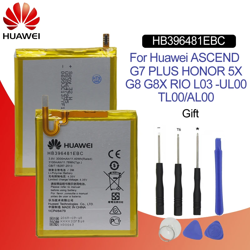 Оригинальный аккумулятор для телефона Hua Wei HB396481EBC Huawei ASCEND G7 PLUS HONOR 5X G8 G8X RIO L03