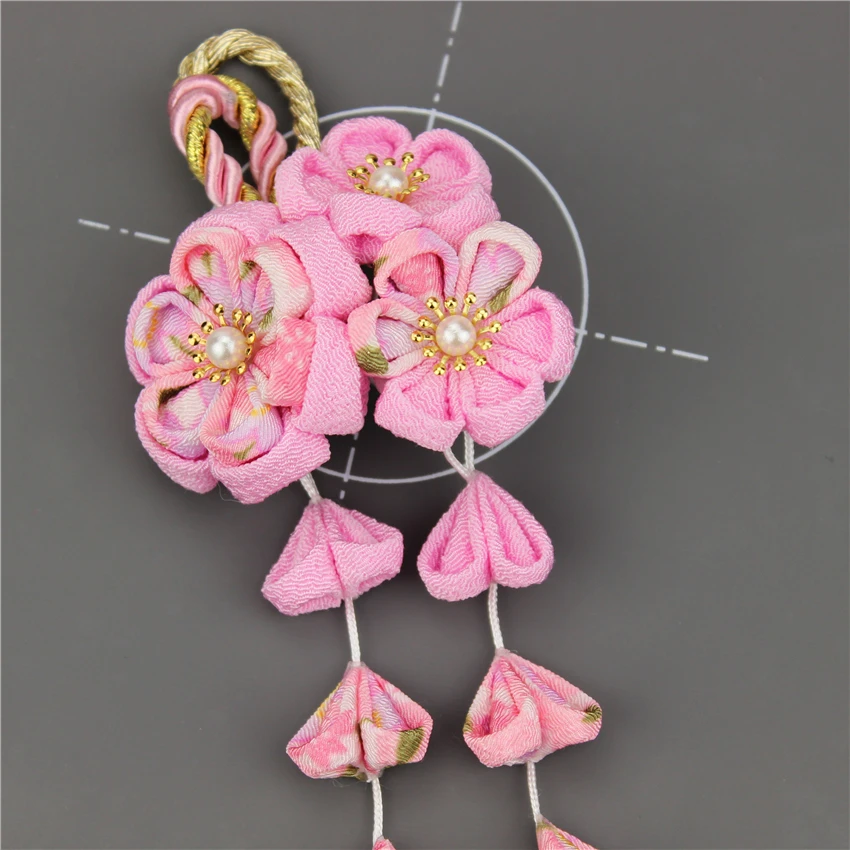 Японский стиль tsuami Kanzashi Розовый Красный Цветок сакуры заколка для волос кимоно гейши ручной работы головной убор HW001