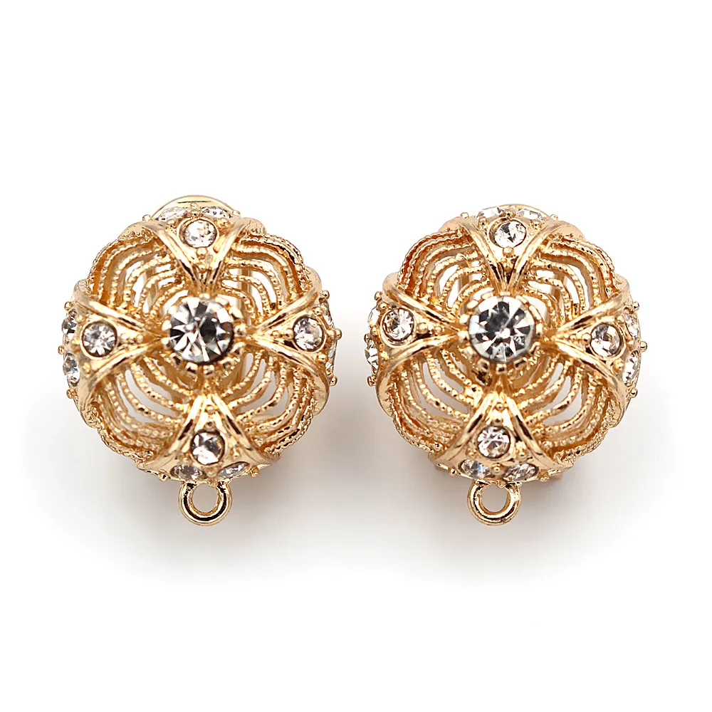Earrings Post with Loop Hanger Connectors Filigree Round Paved Rhinestone Metal DIY African Women Clip Findings 18mm | Украшения и