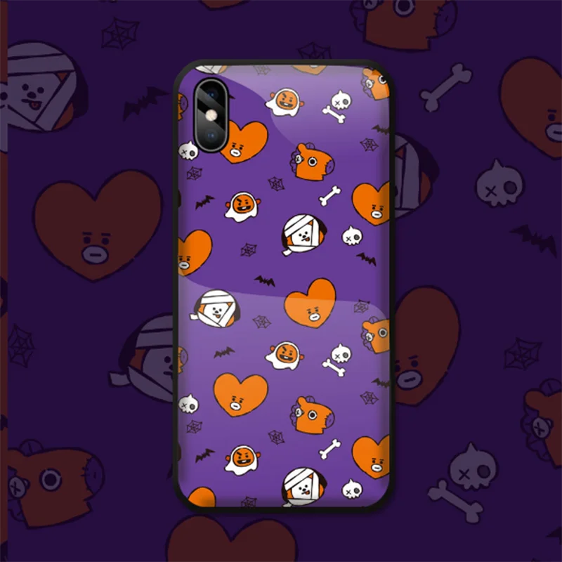 1 шт. Bangtan мальчики BTS BT21 Роскошные Стекло чехол для телефона iPhone X XS XR XSMax 7 8 плюс |