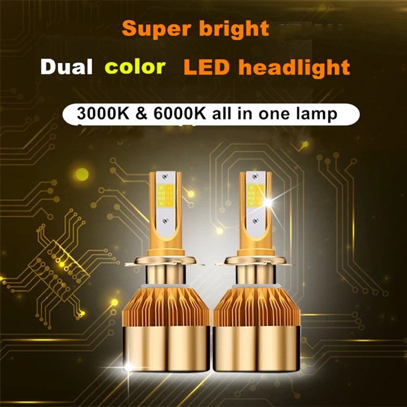 

Car Headlight LED H7 H8 H9 H11 H1 H3 HB3 9005 HB4 9006 Dual Color LED Light 3000K 6000K H4 HB2 9003 Hi/Lo Beam Front Head Lamp