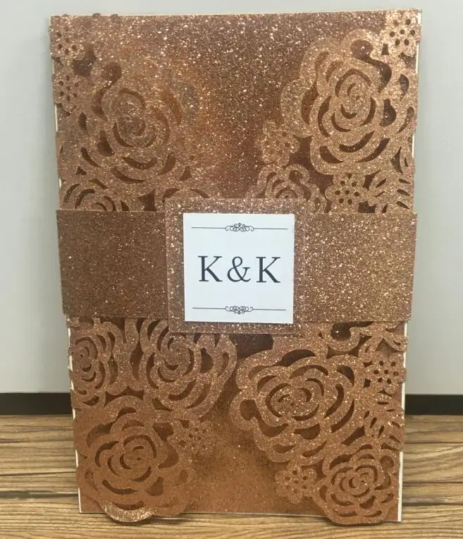 glitterchampagnegold Очень элегантные лазерная резка Роза Золотая блестящая бумага Свадебная пригласительная открытка горячие продажи персонализировать королевской свадьбы карты для свадьбы - Цвет: glitterchampagnegold