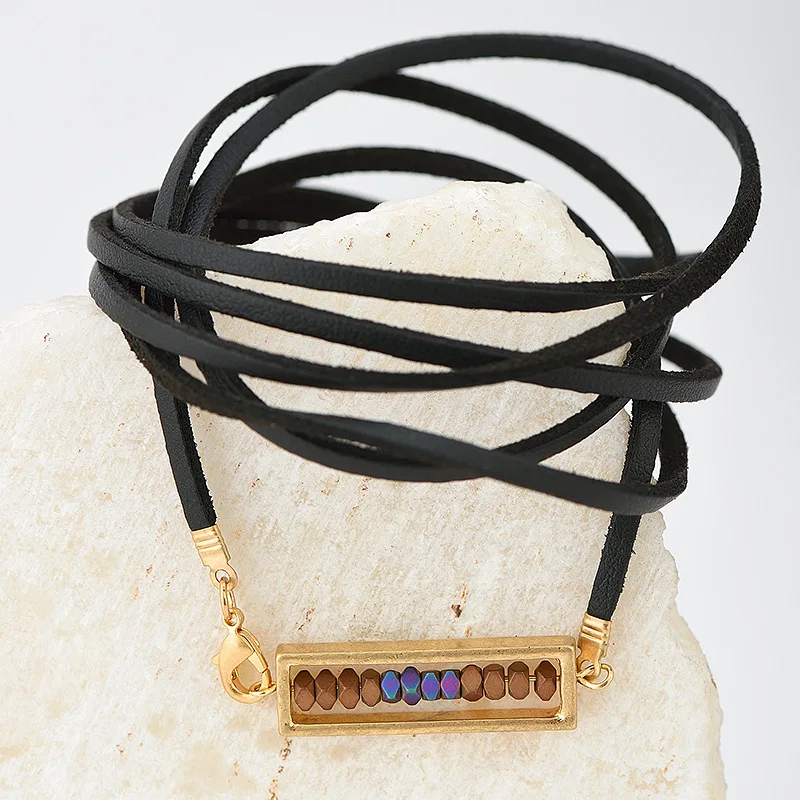 2017 Новые многослойные черные браслеты для женщин винтажные золотые цвета