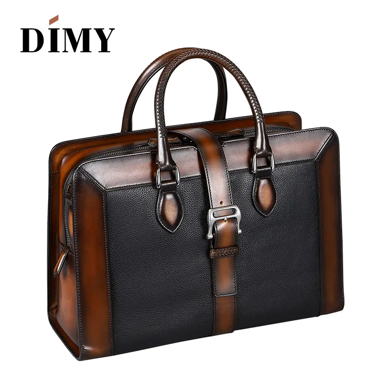 

DIMY Italian Cow Leather Handbags Designer Business Briefcases For Men Shoulder Bags Large Capacity Vintage Patchwork Zipper Bag