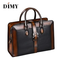 dimy italian cow leather handbags designer business briefcases for men shoulder bags large capacity vintage patchwork zipper bag