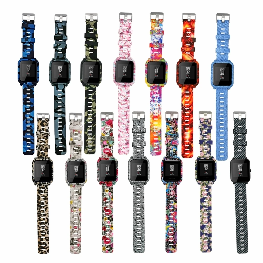 FIFATA 20 мм Цветной силиконовый ремешок для часов для Xiaomi Huami Amazfit Bip Youth/huawei Watch2 чехол для часов+ ремешок для 20 мм