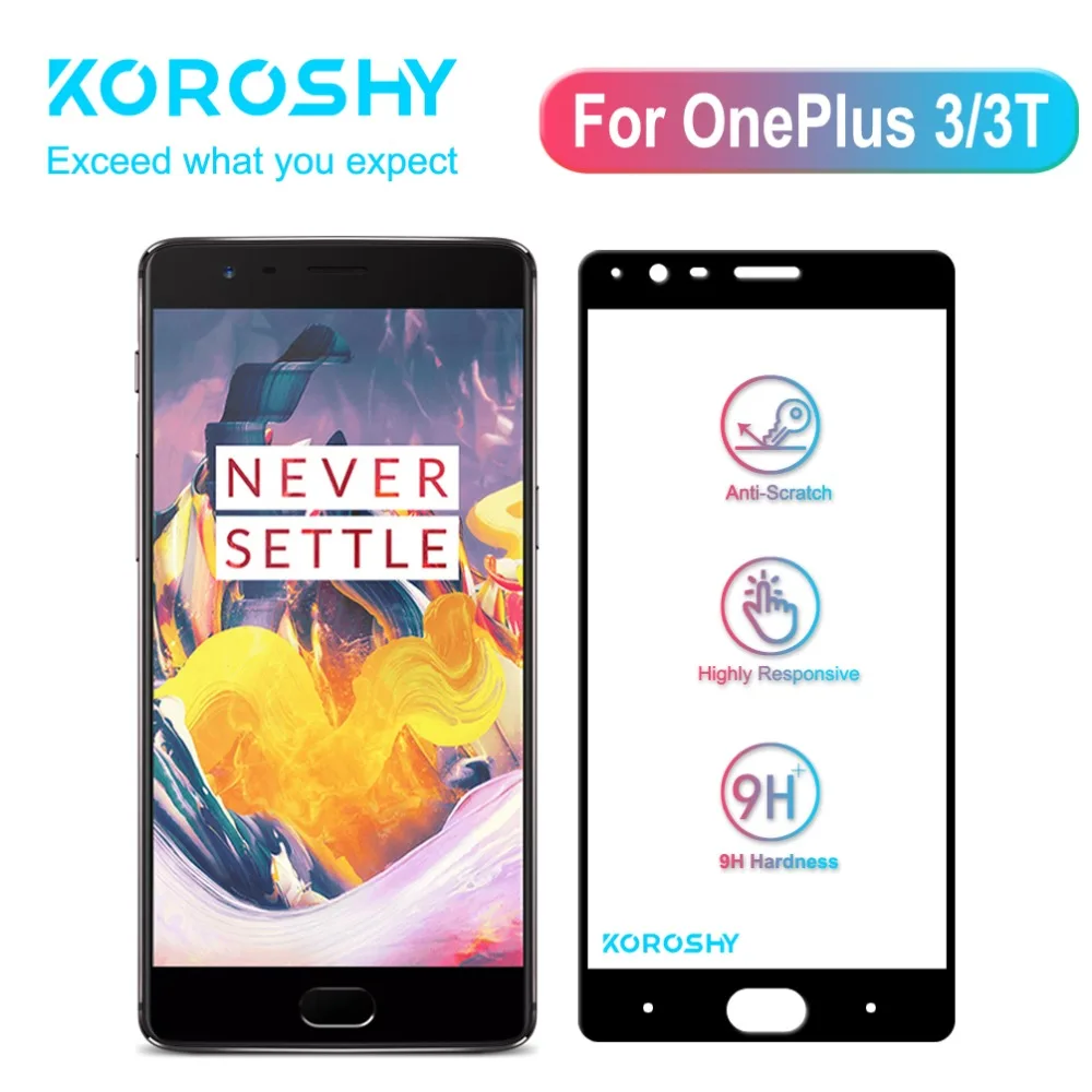 Закаленное стекло KOROSHY для OnePlus 3 3T Three T OnePlus3 One Plus 1 + Full Cover защита экрана 9H