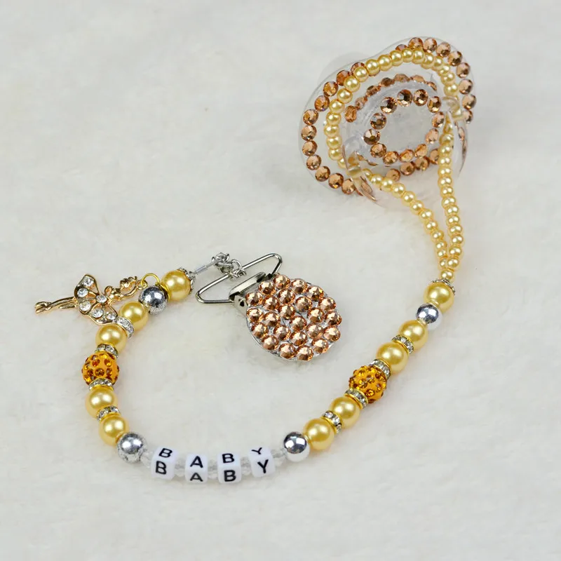 Персонализированная блестящая золотистая соска роскошные стразы соски пустышки