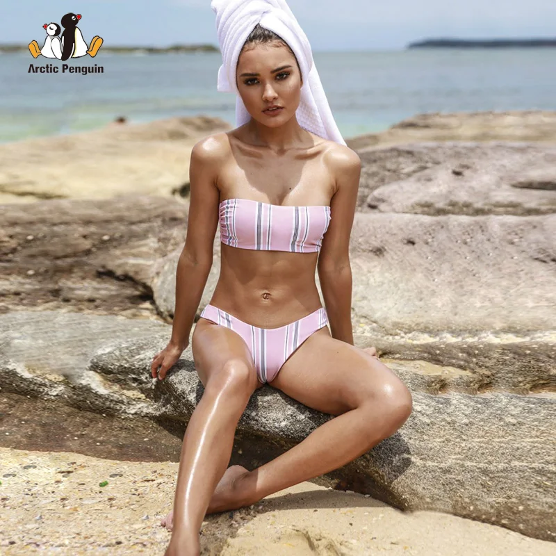AP Sexy Полосатый бикини Установить Для женщин без бретелек Бикини Push Up Купальник