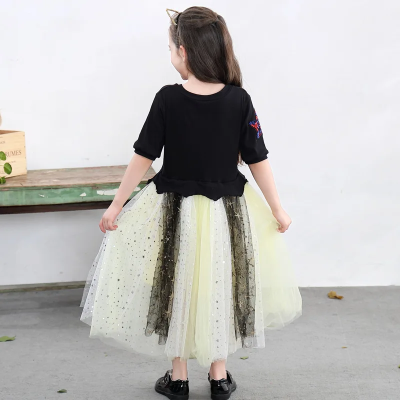 black long-dress age for 3 - 12 yrs little girls shine sequin lace evening party gowns 2019 autumn winter knit christmas frocks | Детская