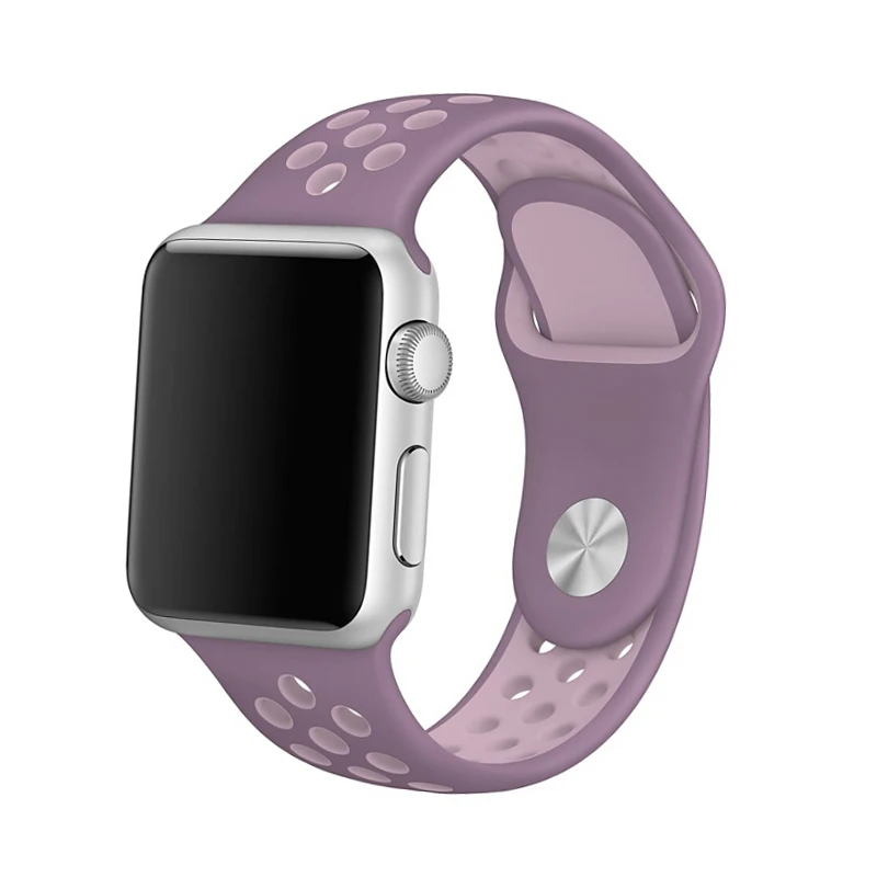 Purple Pink Сменный ремешок для наручных часов Apple Watch серии 1/2/3 двойной Цвета отверстие силиконовые спортивные Ремешки для наручных часов iWatch, 42 мм, 38 мм - Цвет ремешка: Purple Pink