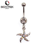 body punk rhinestone starfish pendant navel ring stainless steel belly button ring fashion body piercing jewelry trendy style