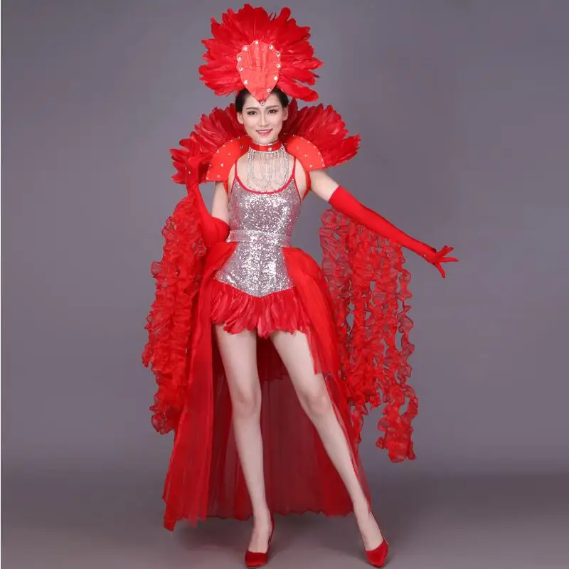 

New fashion Women's belly dance clothing Night dance Sexy Samba Rio Carnival Costume belly dance costume with Feather Head piece