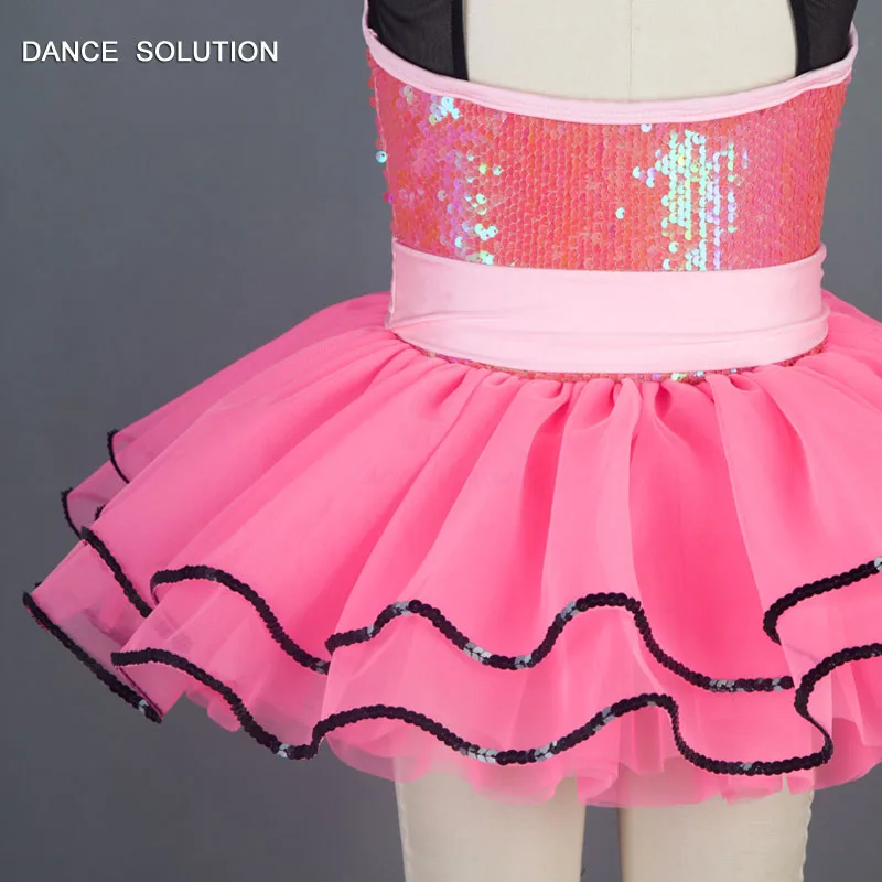 Ярко-розовый лиф с блестками и короткая юбка из тюля балетное Трико-пачка для