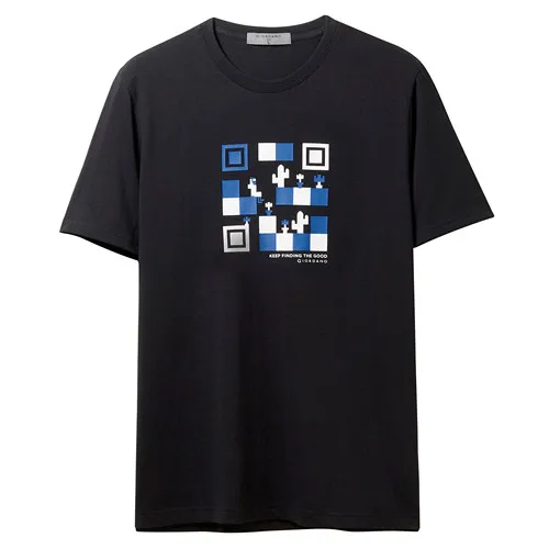 02Black Giordano мужская повседневная футболка с круглым воротом и короткими рукавами, имеется печатный рисунок на передней части футболки - Цвет: 02Black