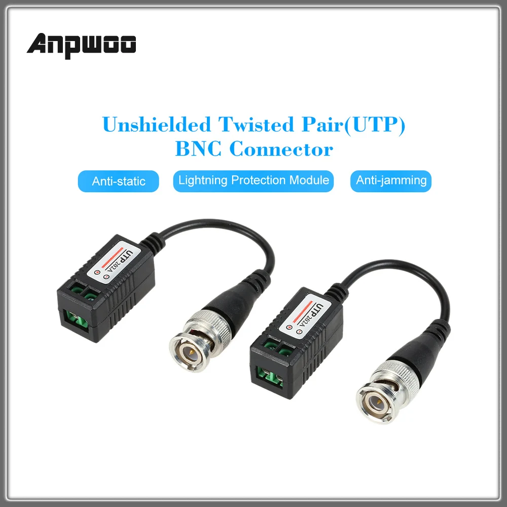 

Anpwoo 202A 2Pcs Passive Transceiver Video Balun Connector UTP BNC Cat5 for CCTV camera For 2MP 3MP 4MP 5MP For HD IP Camera