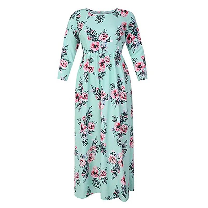 Чжихун Для женщин Весенняя мода печатных длинное платье с рукавом три четверти
