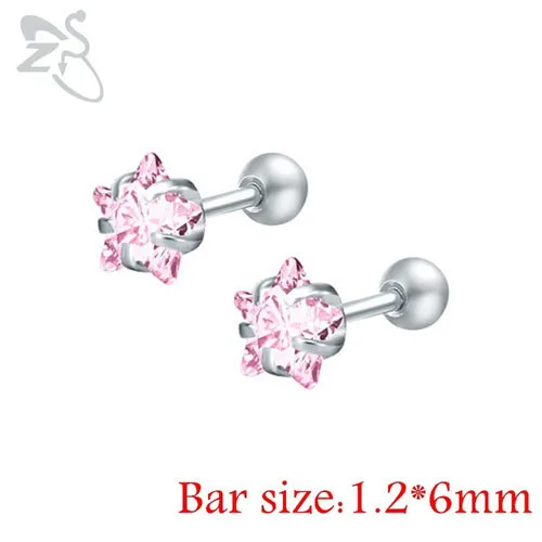 Pink Star AAA кубические циркониевые серьги для пирсинга, маленькие круглые серьги-гвоздики для женщин, детские хирургические стальные серьги-винт, циркониевые ювелирные изделия с камнем - Окраска металла: Pink Star