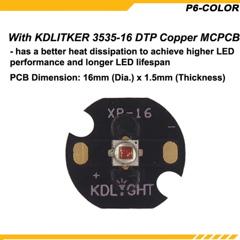 KDLITKER P6 COLOR Cree XP E2 красный 620nm 280 люменов 3в 9в 1 Mode OP P60 Drop in (Dia. 26 5 мм)|Фонарики и