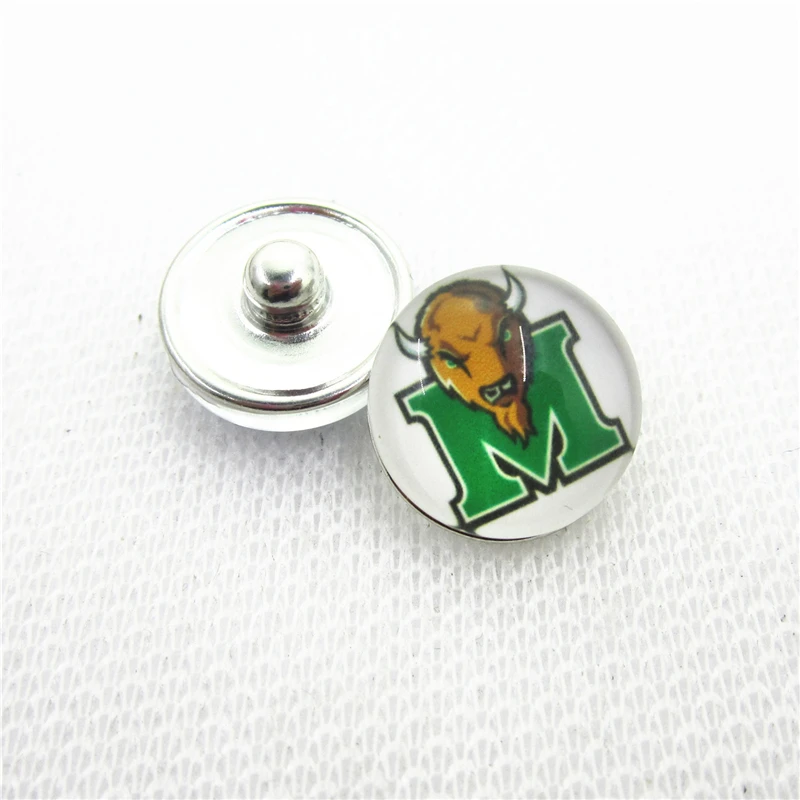 

10pcs Marshall University Snap Buttons Glass 18mm Ginger Sports buttons Diy Snaps Jewelry Bracelet&bangles Charms