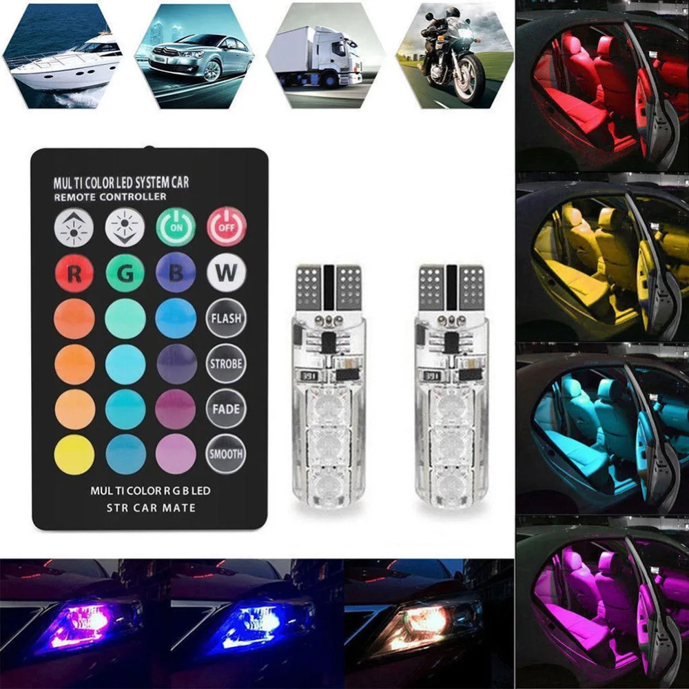 2 шт. автомобильные светодиодсветодиодный лампы T10 W5W 5050 6SMD RGB|controller control|control