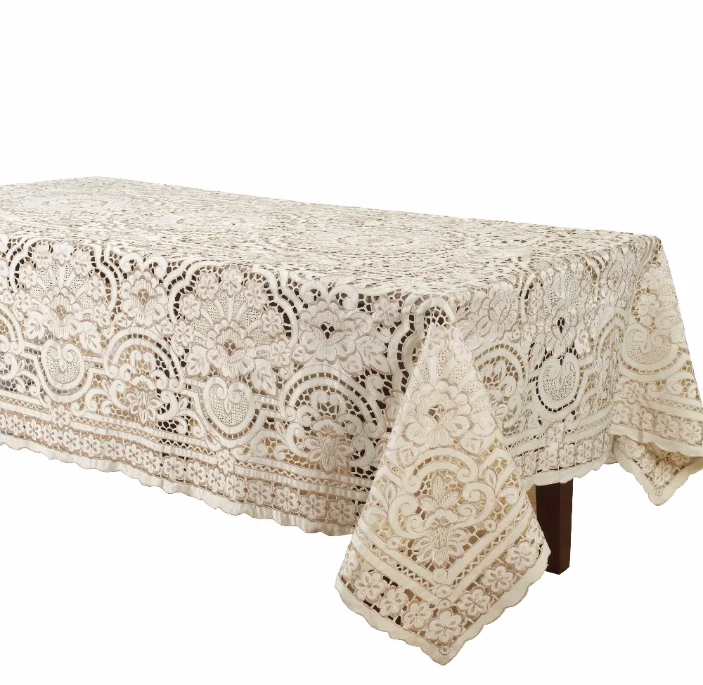 Полиэстеровая скатерть ришелье ручной работы с вышивкой Классическая | Дом и сад