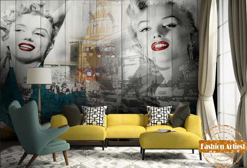 Custom vintage old star poster wallpaper mural sexy smiling Marilyn Monroe red lip tv sofa bedroom living room bar restaurant |