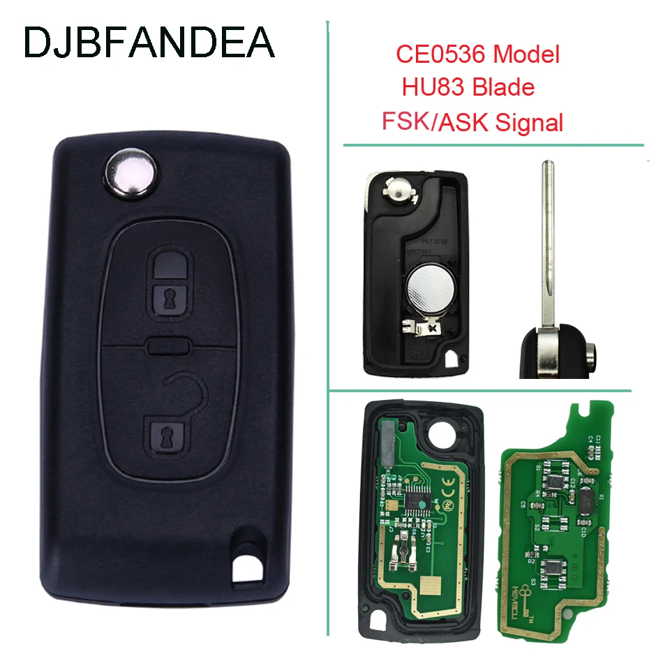 Автомобильный Дистанционный ключ DJBFANDEA для PEUGEOT 207 208 307 308 408 (CE0536 ASK/FSK 2 кнопки