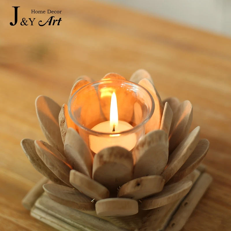 Ручной деревянные подсвечник творческие лотоса с небольшой tealight для украшения