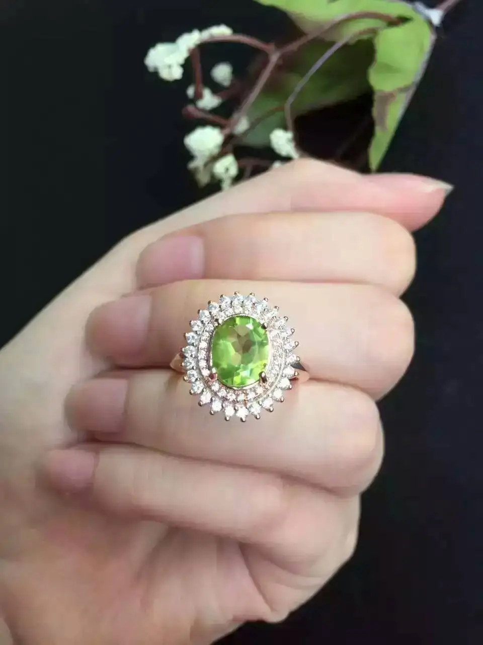 Женское кольцо из перидота серебра s925 пробы 8*10 мм|fine jewelry|gemstone jewelryring peridot |