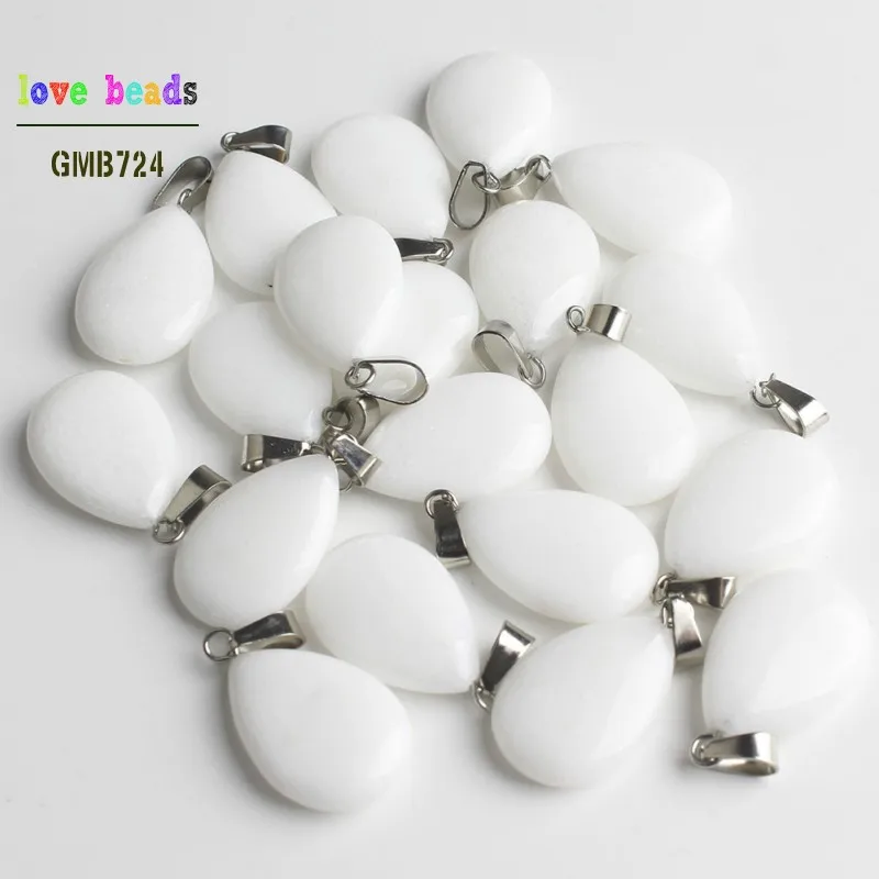 white stone 10 шт./лот подвески в форме капли воды из натурального камня, подвески для ожерелья, 24*16 мм - Окраска металла: white stone