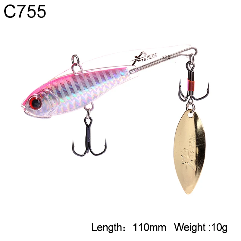 110mm 10g C755 Kingdom Fishing, жесткая свинцовая приманка, 5 размеров, Тонущая, VIB, воблеры, мягкий корпус, дизайн с спиннингом, приманка, модель 3520B - Цвет: 110mm 10g C755