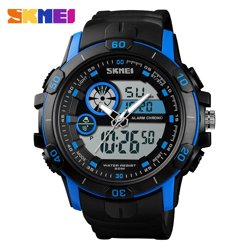 Blue Watch SKMEI Для мужчин Спорт на открытом воздухе часы Dual Time будильник День Дата Водонепроницаемый цифровой наручные часы, секундомер Relogio Masculino - Цвет: Blue Watch
