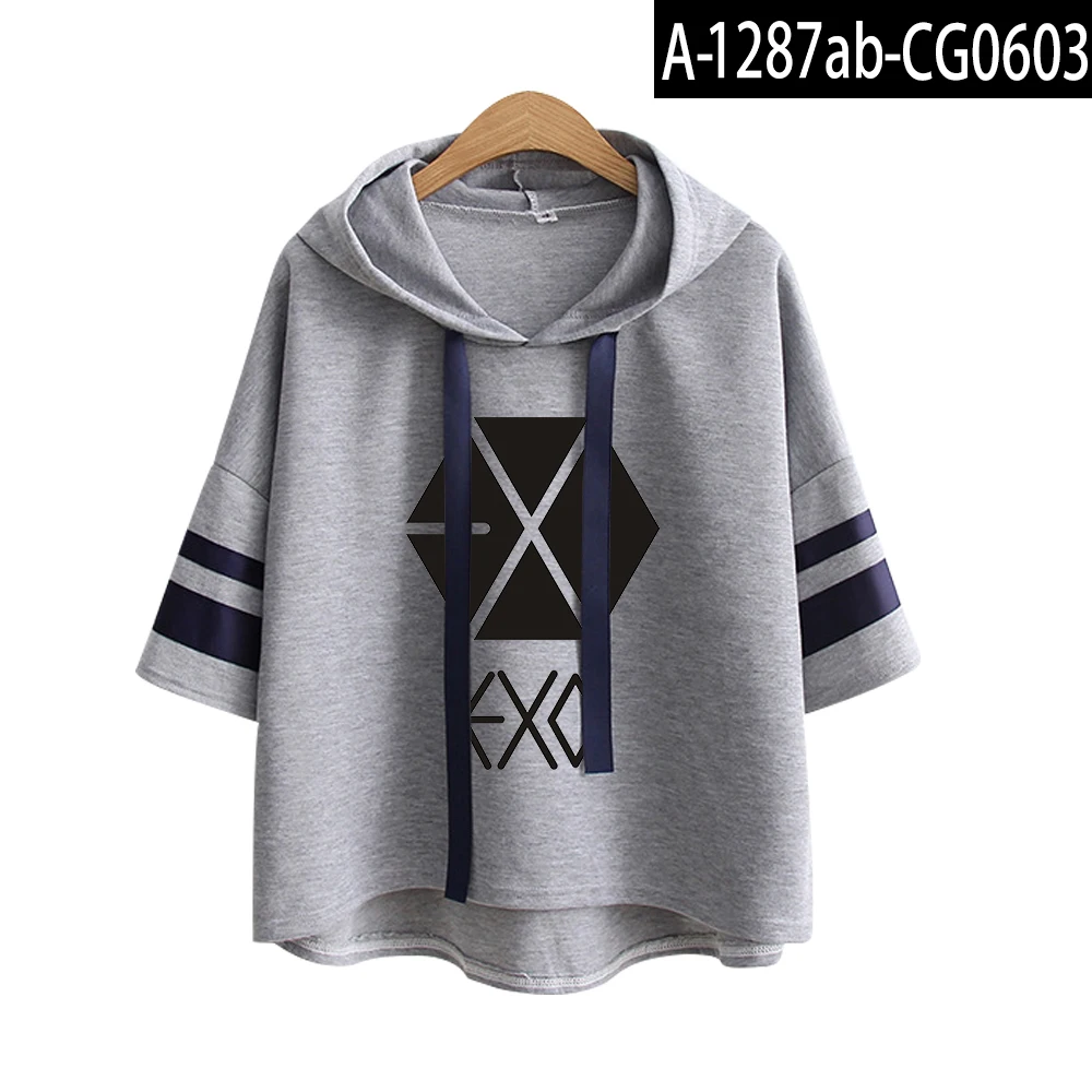 Grey Exo love shot, корейский стиль, толстовки, толстовка, одежда kpop kawaii, летние толстовки для женщин, harajuku, женская одежда - Цвет: Grey