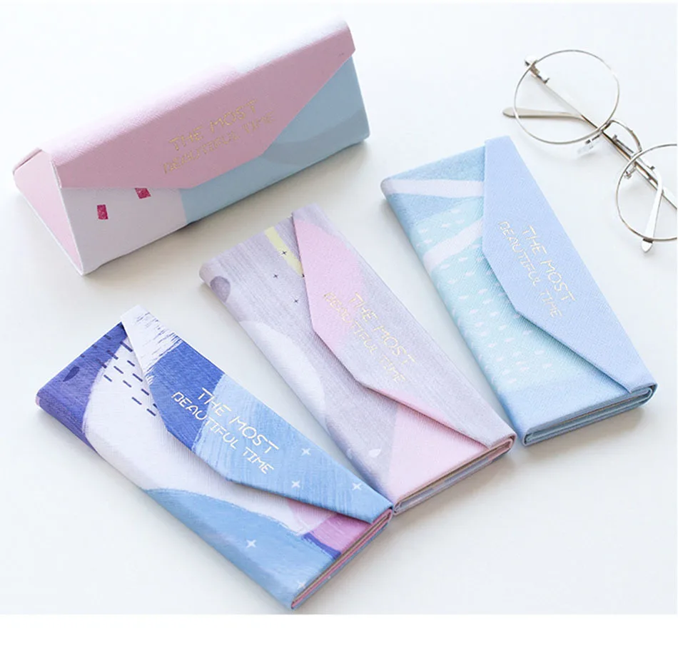 AudWhale Cute Style Sunglasses Case Fold PU Leather Simple Spectacle Case Cute Girls Portable Glasses Cases
