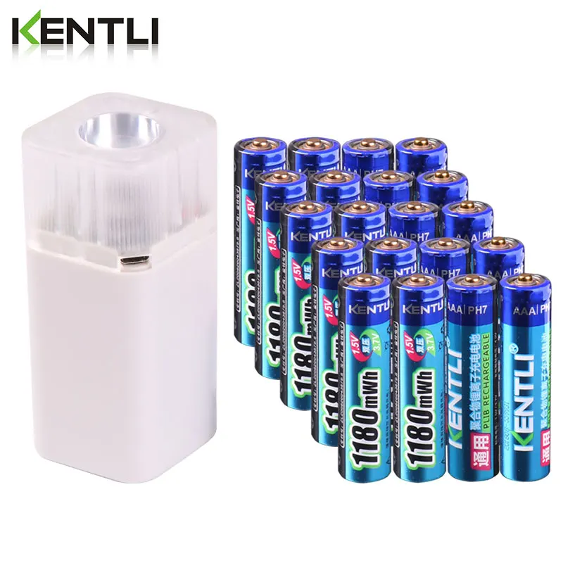 

KENTLI 1.5v 1180mWh AAA rechargeable polymer lithium battery + 4 slots aa aaa lithium battery charger with flashlight