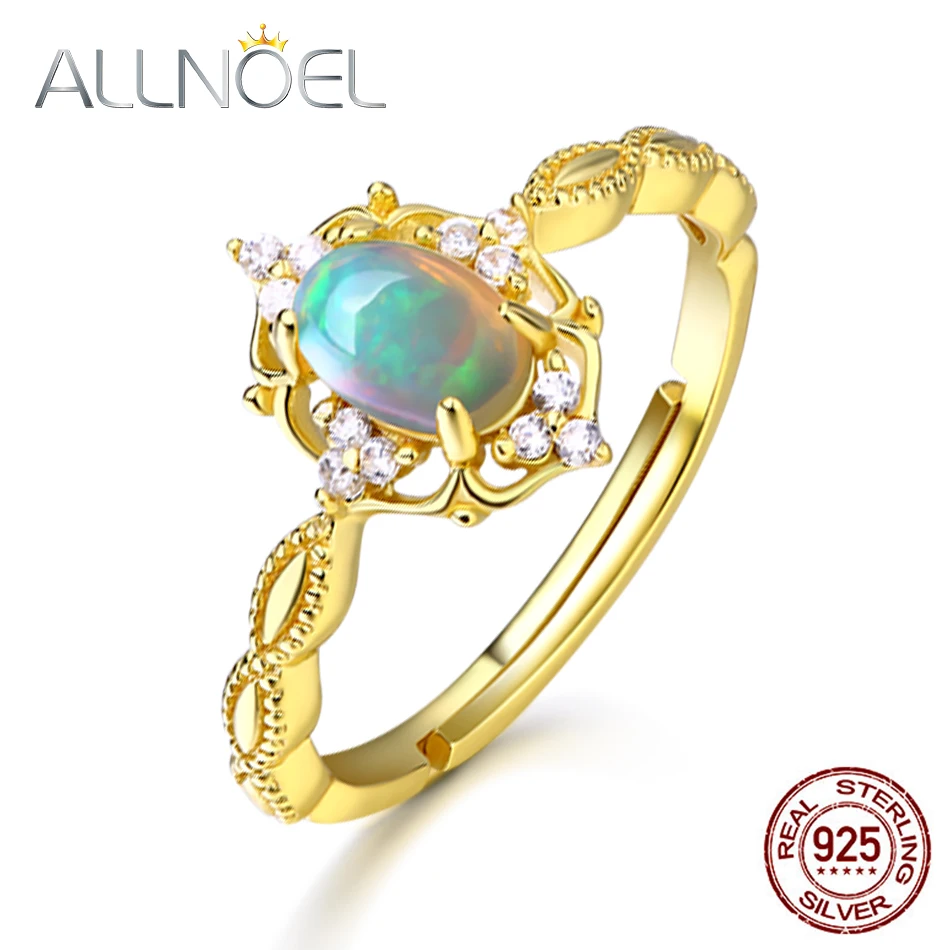 

ALLNOEL 925 Sterling Silver Jewelry Natural Opal Moonstone Citrine Real Gold Adjustable S925 Stunning Rings 2022 Jewelry New