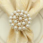 6 шт.лот кольца для салфеток с жемчужинами и цветами, золотой крестинный браслет, металлические держатели для салфеток, украшения для крестильного стола