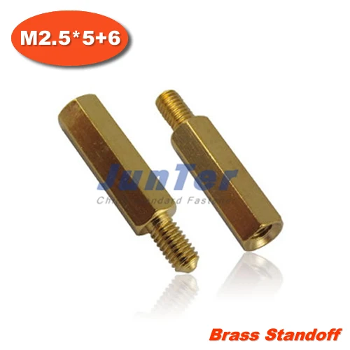 

100pcs/lot Brass Standoff Spacer M2.5 Male x M2.5 Female -5mm Thread 6mm