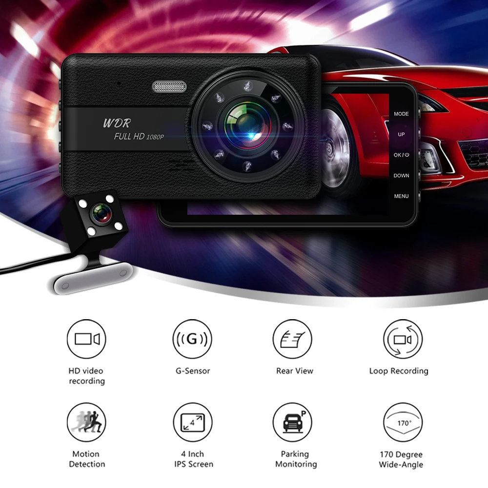 Автомобильный видеорегистратор с 2 объективами s 4 0 дюймов HD двумя камерой