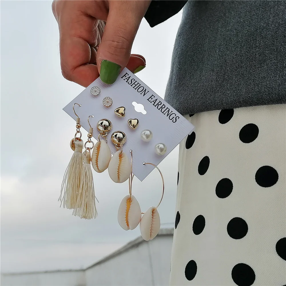 Женские серьги подвески IF ME винтажные богемные в виде морских ракушек Комплект