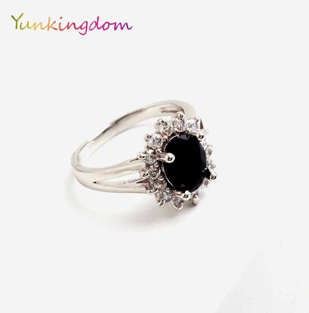 Yunkingdom классические обручальные кольца для женщин Мода цветок черный кубический цирконий кольца