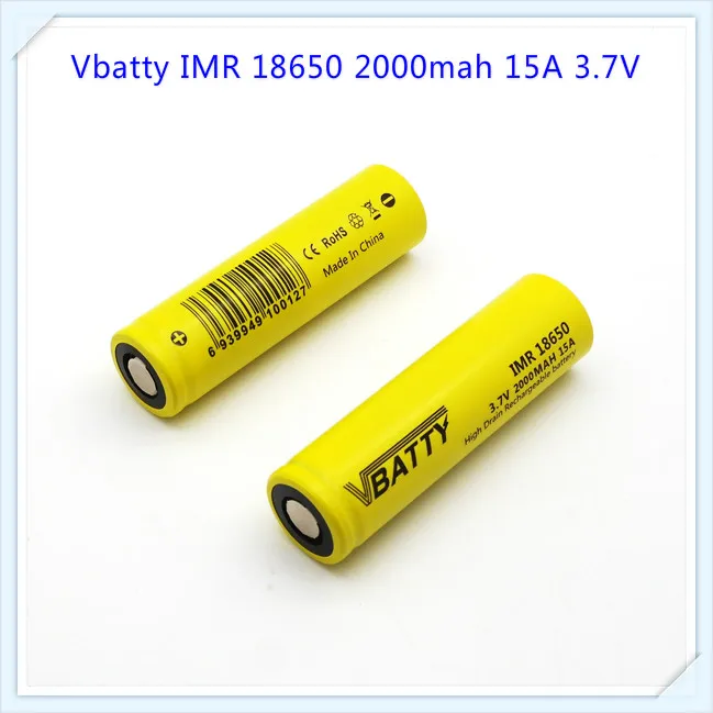 Vbatty IMR 18650 2000mah 15A 3 7 V перезаряжаемый литий ионный аккумулятор с плоским верхом (1