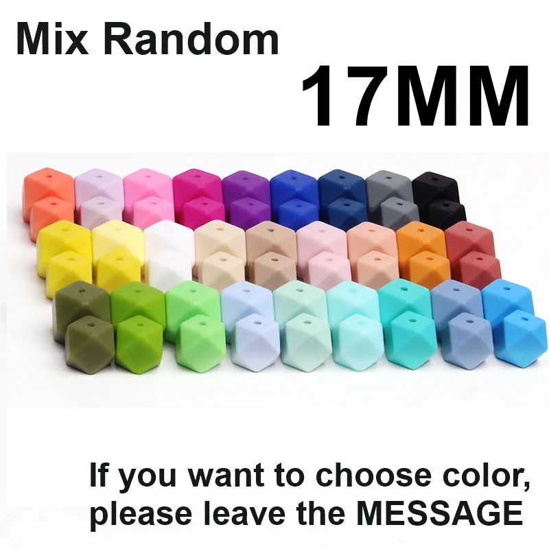 Mix Color Random Оптовые Силиконовые Бусины шестиугольник 17 мм свободные бусины 10 шт. Diy прорезывание зубов ожерелье безопасное Прорезывание Зубов Бусины для ребенка прорезыватель Bpa бесплатно - Цвет: Mix Color Random