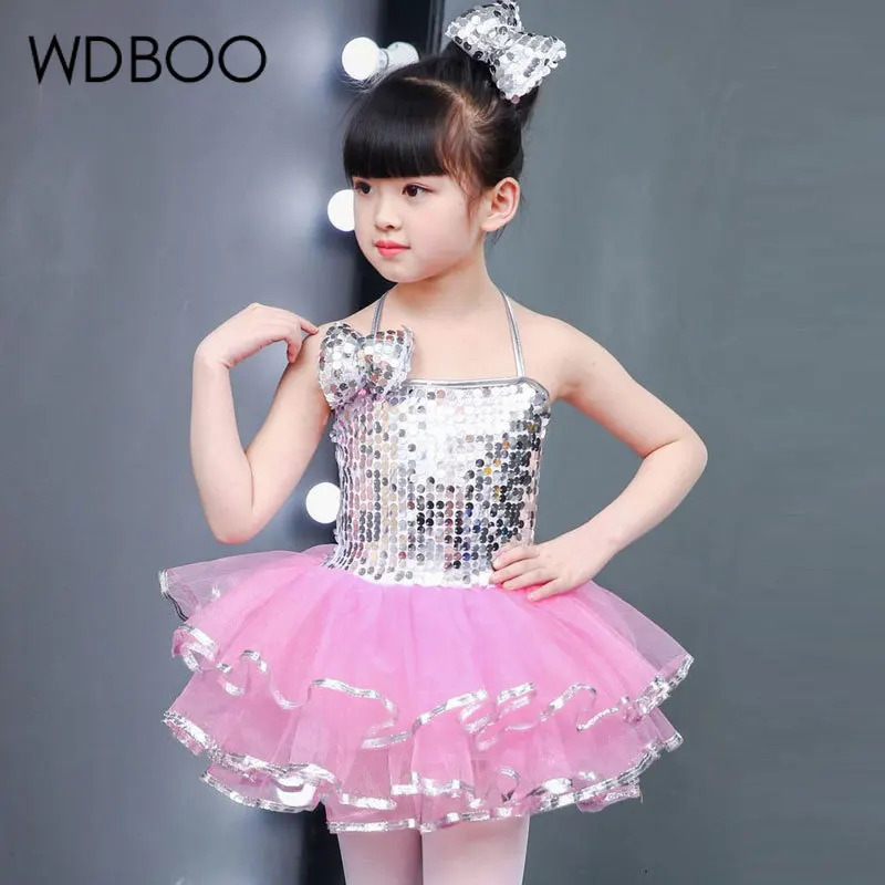 WDBOO/Сетчатое платье-пачка на бретельках для девочек розовый детский сценический костюм праздничное блестящее танцевальное платье балетное для девочки