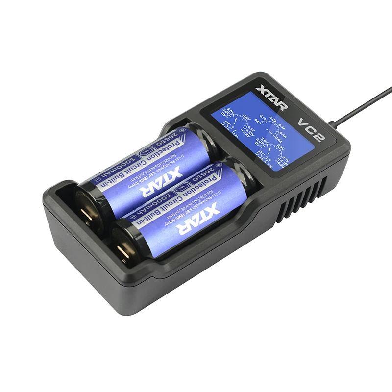 XTAR VC2 зарядное устройство для 10440/16340/14500/14650/17670/18350/18490/18500/18650/18700/26650/22650/20700/21700